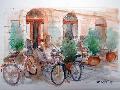 2 bicikli a kvz eltt, A3, akvarell, 14000 Ft.